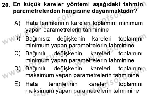 Ekonometrinin temelleri Dersi 2022 - 2023 Yılı Yaz Okulu Sınav Soruları 20. Soru
