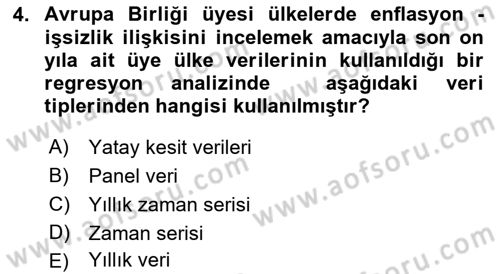 Ekonometrinin temelleri Dersi 2022 - 2023 Yılı Yaz Okulu Sınav Soruları 4. Soru