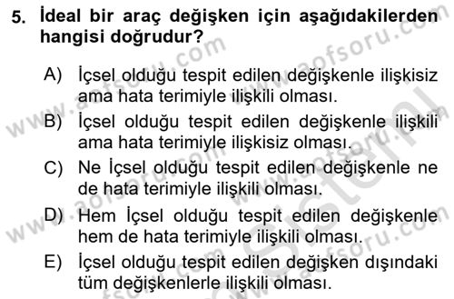 Ekonometrinin temelleri Dersi 2022 - 2023 Yılı Yaz Okulu Sınav Soruları 5. Soru