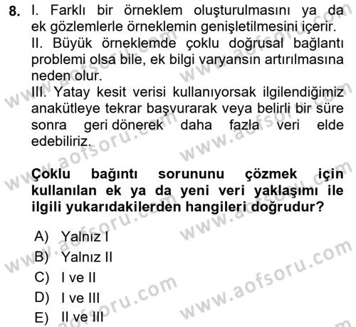 Ekonometrinin temelleri Dersi 2022 - 2023 Yılı Yaz Okulu Sınav Soruları 8. Soru