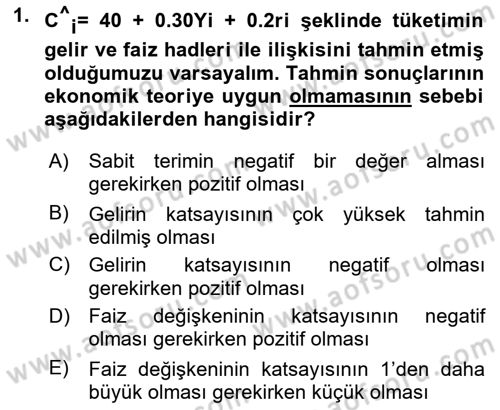Ekonometrinin temelleri Dersi 2023 - 2024 Yılı (Vize) Ara Sınav Soruları 1. Soru
