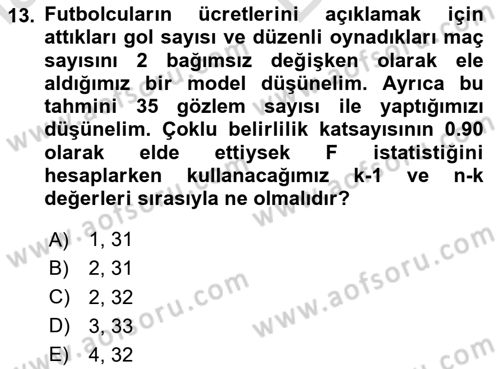 Ekonometrinin temelleri Dersi 2023 - 2024 Yılı (Vize) Ara Sınav Soruları 13. Soru
