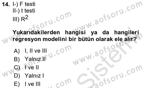 Ekonometrinin temelleri Dersi 2023 - 2024 Yılı (Vize) Ara Sınav Soruları 14. Soru