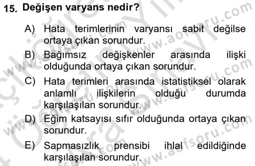 Ekonometrinin temelleri Dersi 2023 - 2024 Yılı (Vize) Ara Sınav Soruları 15. Soru