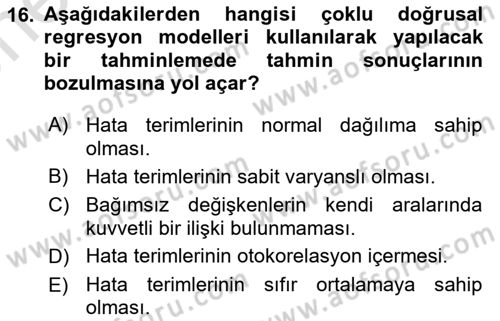 Ekonometrinin temelleri Dersi 2023 - 2024 Yılı (Vize) Ara Sınav Soruları 16. Soru