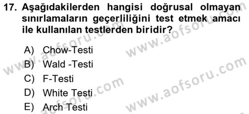 Ekonometrinin temelleri Dersi 2023 - 2024 Yılı (Vize) Ara Sınav Soruları 17. Soru