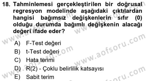 Ekonometrinin temelleri Dersi 2023 - 2024 Yılı (Vize) Ara Sınav Soruları 18. Soru