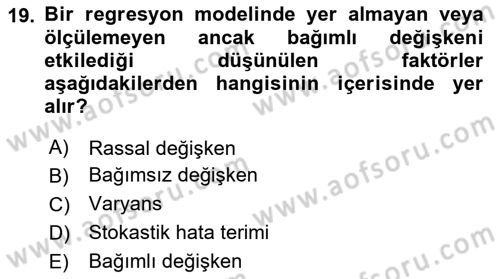 Ekonometrinin temelleri Dersi 2023 - 2024 Yılı (Vize) Ara Sınav Soruları 19. Soru