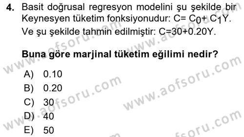 Ekonometrinin temelleri Dersi 2023 - 2024 Yılı (Vize) Ara Sınav Soruları 4. Soru