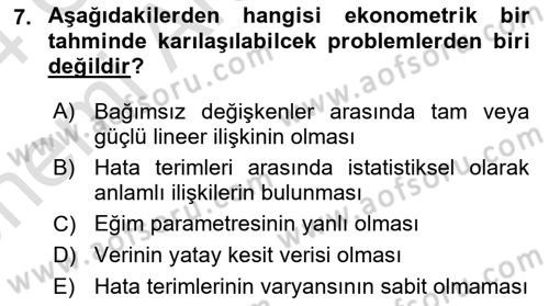 Ekonometrinin temelleri Dersi 2023 - 2024 Yılı (Vize) Ara Sınav Soruları 7. Soru