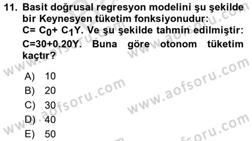 Ekonometrinin temelleri Dersi 2023 - 2024 Yılı (Final) Dönem Sonu Sınav Soruları 11. Soru