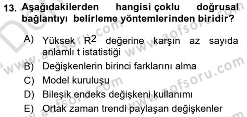 Ekonometrinin temelleri Dersi 2023 - 2024 Yılı (Final) Dönem Sonu Sınav Soruları 13. Soru