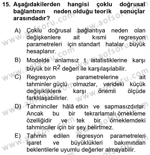 Ekonometrinin temelleri Dersi 2023 - 2024 Yılı (Final) Dönem Sonu Sınav Soruları 15. Soru