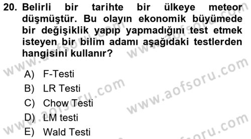 Ekonometrinin temelleri Dersi 2023 - 2024 Yılı (Final) Dönem Sonu Sınav Soruları 20. Soru