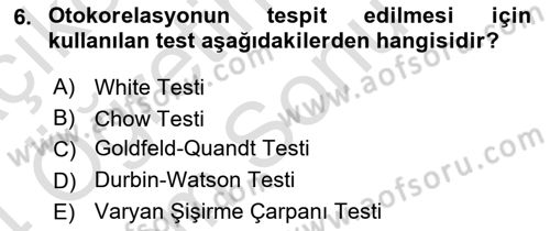 Ekonometrinin temelleri Dersi 2023 - 2024 Yılı (Final) Dönem Sonu Sınav Soruları 6. Soru