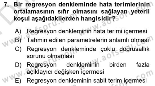 Ekonometrinin temelleri Dersi 2023 - 2024 Yılı (Final) Dönem Sonu Sınav Soruları 7. Soru