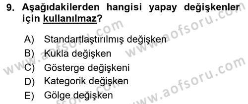 Ekonometrinin temelleri Dersi 2023 - 2024 Yılı (Final) Dönem Sonu Sınav Soruları 9. Soru