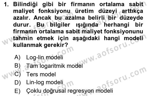 Ekonometrinin temelleri Dersi 2023 - 2024 Yılı Yaz Okulu Sınav Soruları 1. Soru
