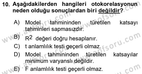 Ekonometrinin temelleri Dersi 2023 - 2024 Yılı Yaz Okulu Sınav Soruları 10. Soru