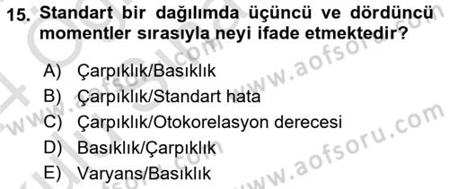 Ekonometrinin temelleri Dersi 2023 - 2024 Yılı Yaz Okulu Sınav Soruları 15. Soru