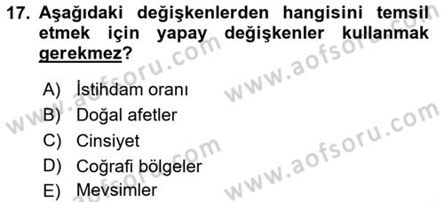 Ekonometrinin temelleri Dersi 2023 - 2024 Yılı Yaz Okulu Sınav Soruları 17. Soru