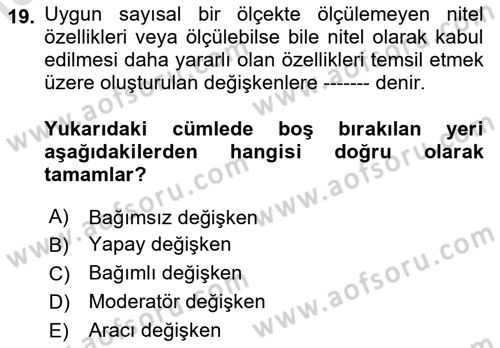 Ekonometrinin temelleri Dersi 2023 - 2024 Yılı Yaz Okulu Sınav Soruları 19. Soru