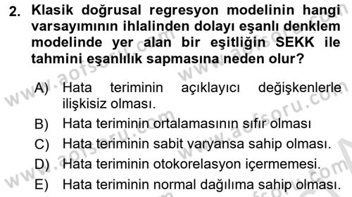 Ekonometrinin temelleri Dersi 2023 - 2024 Yılı Yaz Okulu Sınav Soruları 2. Soru