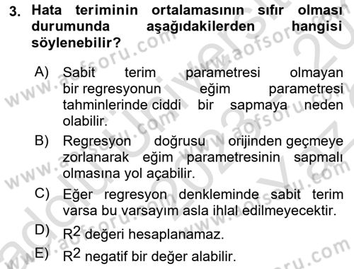 Ekonometrinin temelleri Dersi 2023 - 2024 Yılı Yaz Okulu Sınav Soruları 3. Soru