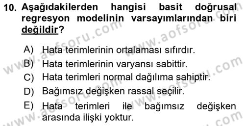 Ekonometrinin temelleri Dersi 2024 - 2025 Yılı (Vize) Ara Sınav Soruları 10. Soru