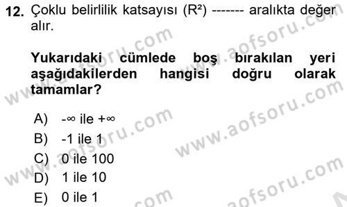 Ekonometrinin temelleri Dersi 2024 - 2025 Yılı (Vize) Ara Sınav Soruları 12. Soru
