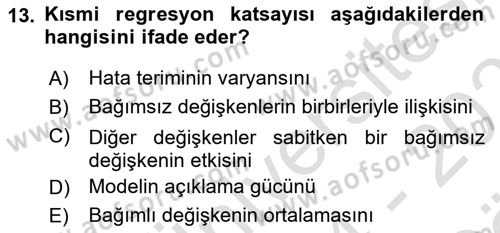 Ekonometrinin temelleri Dersi 2024 - 2025 Yılı (Vize) Ara Sınav Soruları 13. Soru