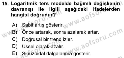 Ekonometrinin temelleri Dersi 2024 - 2025 Yılı (Vize) Ara Sınav Soruları 15. Soru