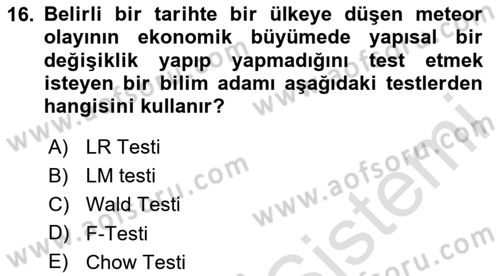 Ekonometrinin temelleri Dersi 2024 - 2025 Yılı (Vize) Ara Sınav Soruları 16. Soru