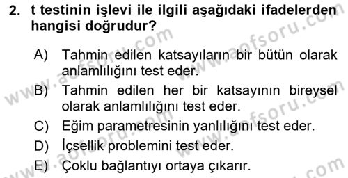 Ekonometrinin temelleri Dersi 2024 - 2025 Yılı (Vize) Ara Sınav Soruları 2. Soru