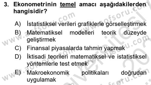 Ekonometrinin temelleri Dersi 2024 - 2025 Yılı (Vize) Ara Sınav Soruları 3. Soru