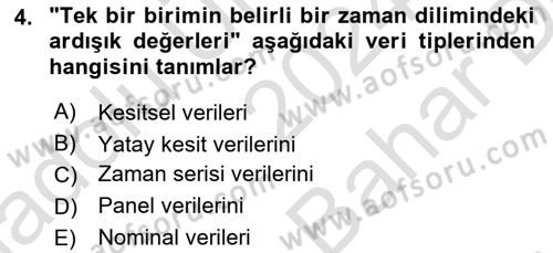 Ekonometrinin temelleri Dersi 2024 - 2025 Yılı (Vize) Ara Sınav Soruları 4. Soru