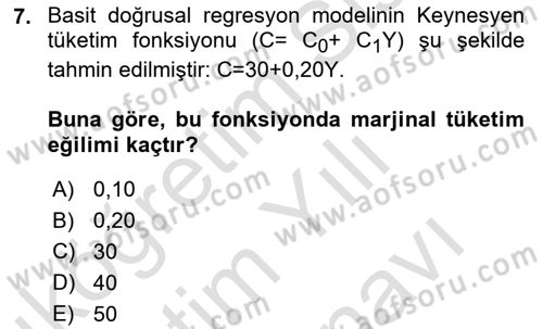 Ekonometrinin temelleri Dersi 2024 - 2025 Yılı (Vize) Ara Sınav Soruları 7. Soru