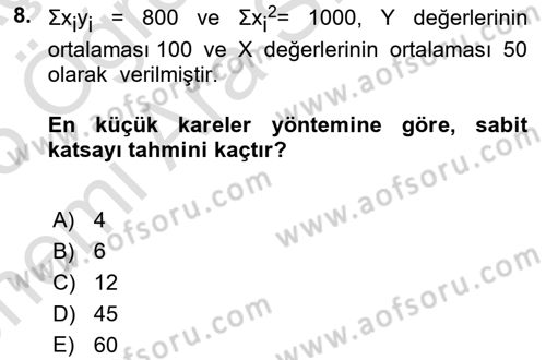 Ekonometrinin temelleri Dersi 2024 - 2025 Yılı (Vize) Ara Sınav Soruları 8. Soru