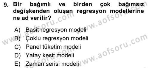 Ekonometrinin temelleri Dersi 2024 - 2025 Yılı (Vize) Ara Sınav Soruları 9. Soru