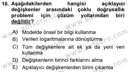 Ekonometrinin temelleri Dersi 2024 - 2025 Yılı (Final) Dönem Sonu Sınav Soruları 10. Soru