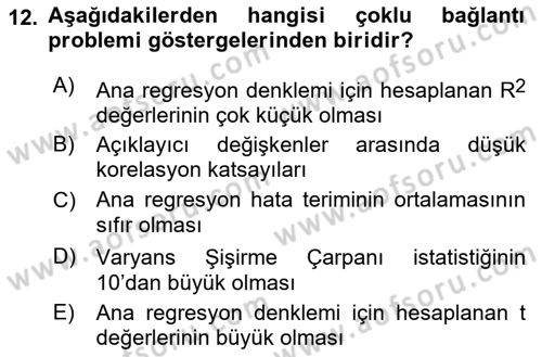 Ekonometrinin temelleri Dersi 2024 - 2025 Yılı (Final) Dönem Sonu Sınav Soruları 12. Soru