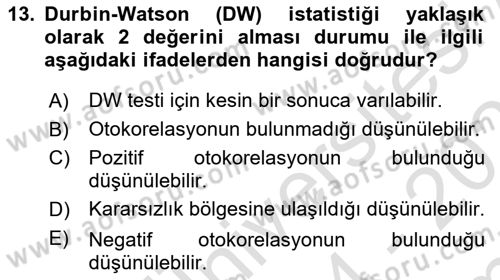 Ekonometrinin temelleri Dersi 2024 - 2025 Yılı (Final) Dönem Sonu Sınav Soruları 13. Soru