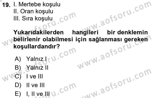 Ekonometrinin temelleri Dersi 2024 - 2025 Yılı (Final) Dönem Sonu Sınav Soruları 19. Soru