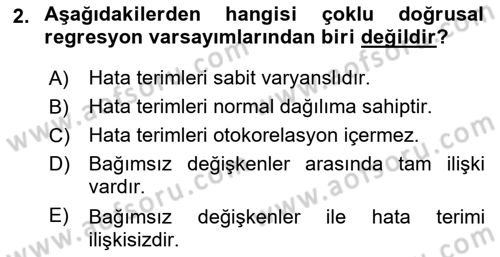 Ekonometrinin temelleri Dersi 2024 - 2025 Yılı (Final) Dönem Sonu Sınav Soruları 2. Soru