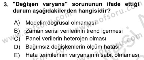 Ekonometrinin temelleri Dersi 2024 - 2025 Yılı (Final) Dönem Sonu Sınav Soruları 3. Soru