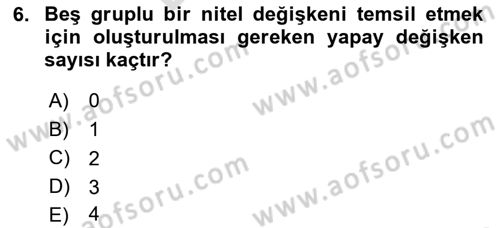 Ekonometrinin temelleri Dersi 2024 - 2025 Yılı (Final) Dönem Sonu Sınav Soruları 6. Soru