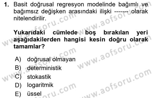 Ekonometrinin temelleri Dersi 2024 - 2025 Yılı Yaz Okulu Sınav Soruları 1. Soru