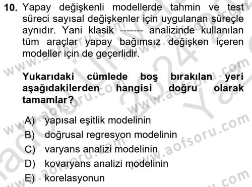 Ekonometrinin temelleri Dersi 2024 - 2025 Yılı Yaz Okulu Sınav Soruları 10. Soru