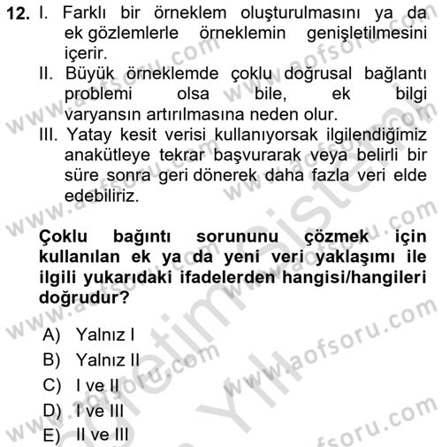 Ekonometrinin temelleri Dersi 2024 - 2025 Yılı Yaz Okulu Sınav Soruları 12. Soru