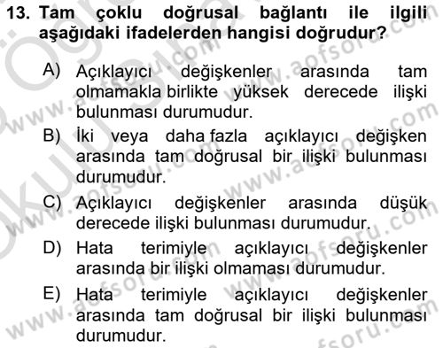 Ekonometrinin temelleri Dersi 2024 - 2025 Yılı Yaz Okulu Sınav Soruları 13. Soru